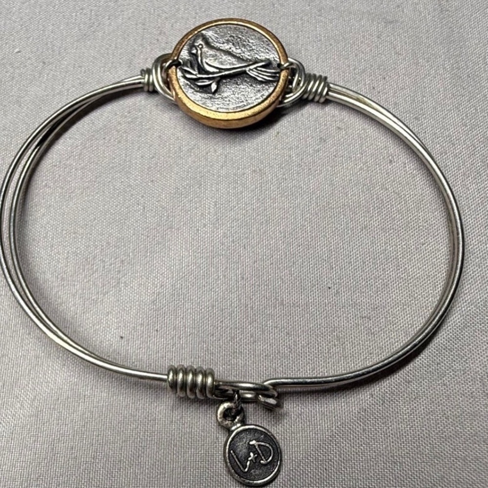 Luca + Danni Cardinal Bird Bangle Bracelet Silver Brass Two Tone USA Made
